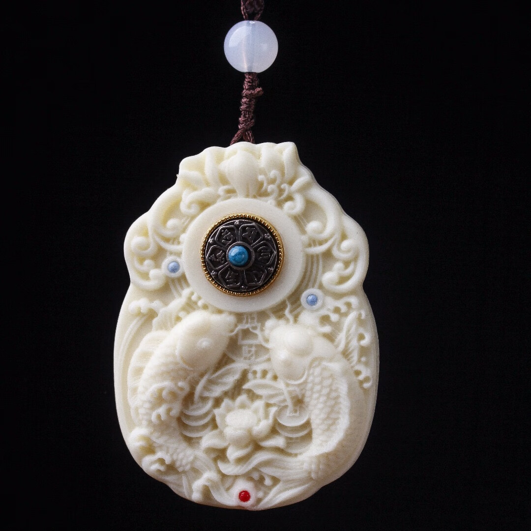 buhesyt象牙果六字真言时来运转吊坠转运年年有余项链双鱼随身把玩件