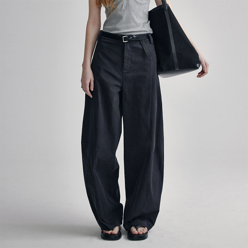 fano studios范洛白色直筒休闲裤女高腰显瘦棉质2026夏宽松弯刀裤百搭阔腿裤子 黑色第二批 M