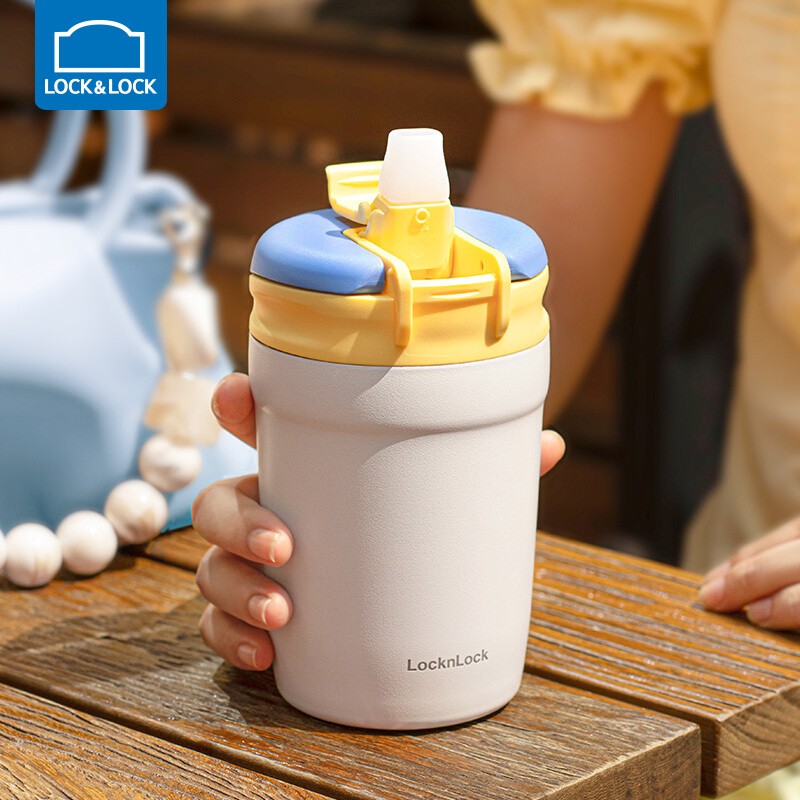 乐扣乐扣(lock&lock)翻盖小咖杯316不锈钢保温杯吸管直饮两用咖啡杯水
