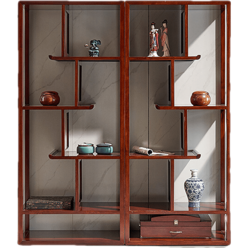 乌金木博古架实木新中式多宝阁古董架茶室置物架简约现代展示架 乌金木博古架一对