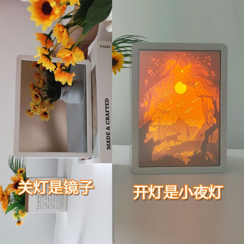 旭伶关灯是镜子开灯是光影纸雕灯有意义生日礼物女生闺蜜化妆镜相框灯