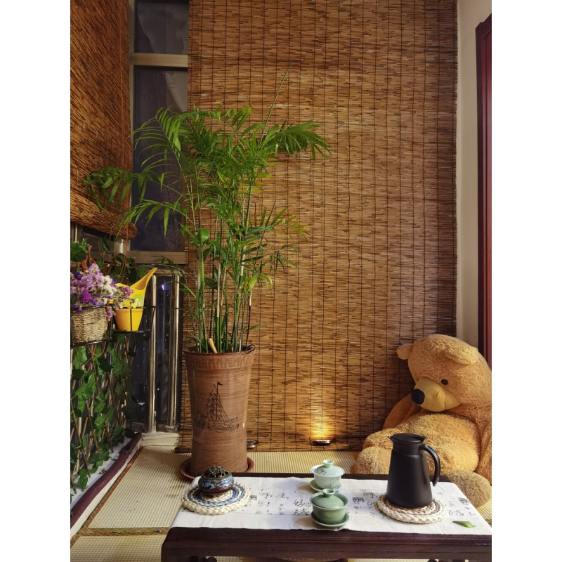 0哲卜 卷帘 复古碳化芦苇帘子竹帘遮阳草帘茶室饭店隔断