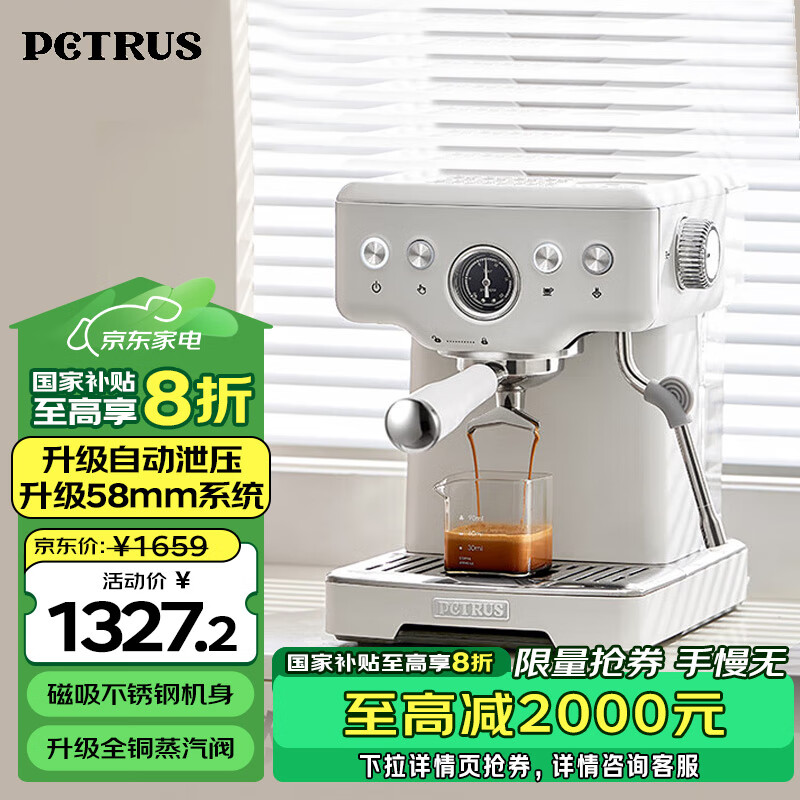 柏翠（petrus）咖啡机意式浓缩家用小型半自动蒸汽打奶泡 PE3833 海盐小方pro 1号会员店