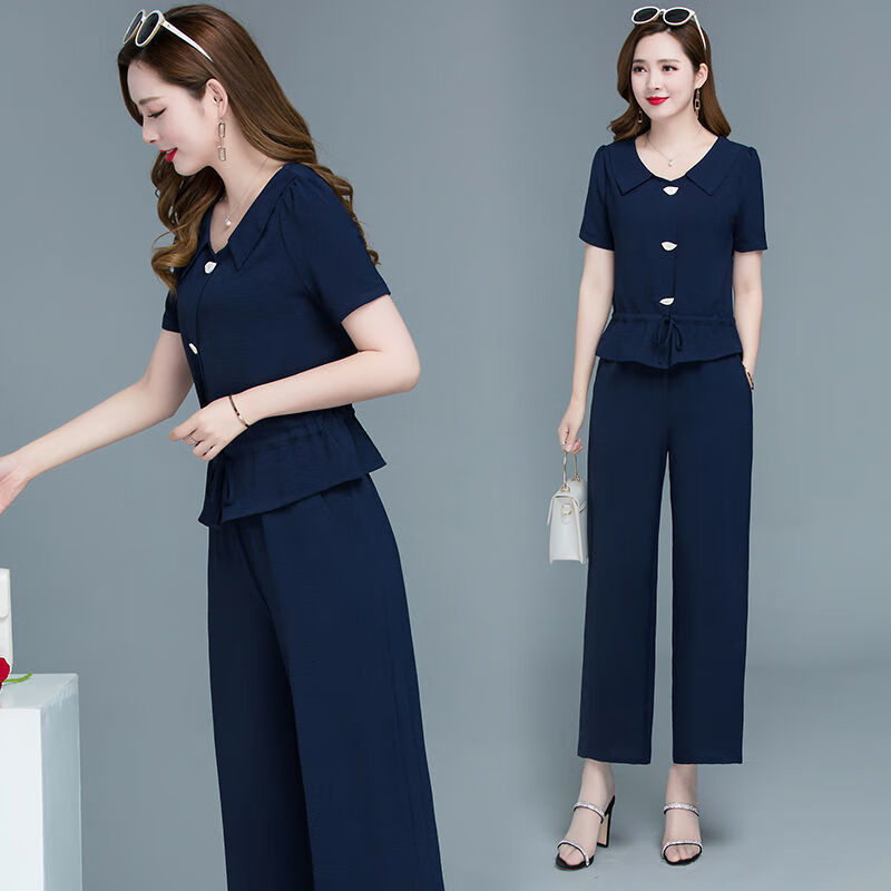 革代(gedai)九分大脚裤夏天休闲女套装时尚夏装夏天九分裤休闲套装