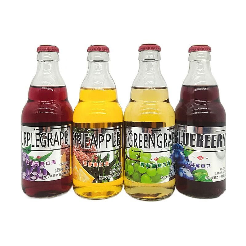 白色可爱通裕爽口水果配制酒果酒330ml瓶装蓝莓气泡酒菠萝葡萄酒整箱批发 口味混搭【找客服备注】 6瓶
