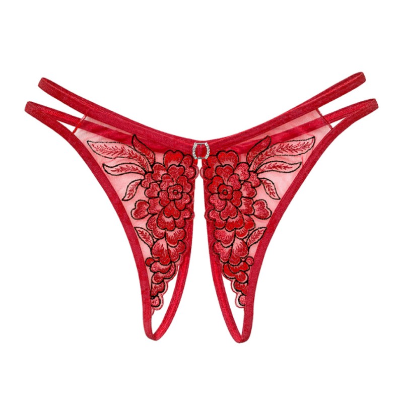 丁字裤女开裆内裤开档女内裤一根线蕾丝透明情趣诱惑低腰t裤 红色
