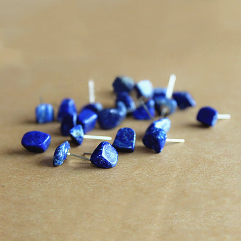 石冷淡风天l然水晶石头耳钉銀敏个性创意简约耳 青金石碎石耳钉(2只)