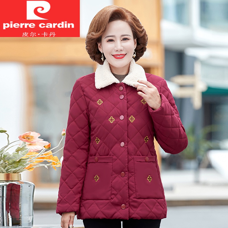 皮尔卡丹妈妈加绒加厚棉服新款中年女秋冬装短款衣中老年小棉袄外套
