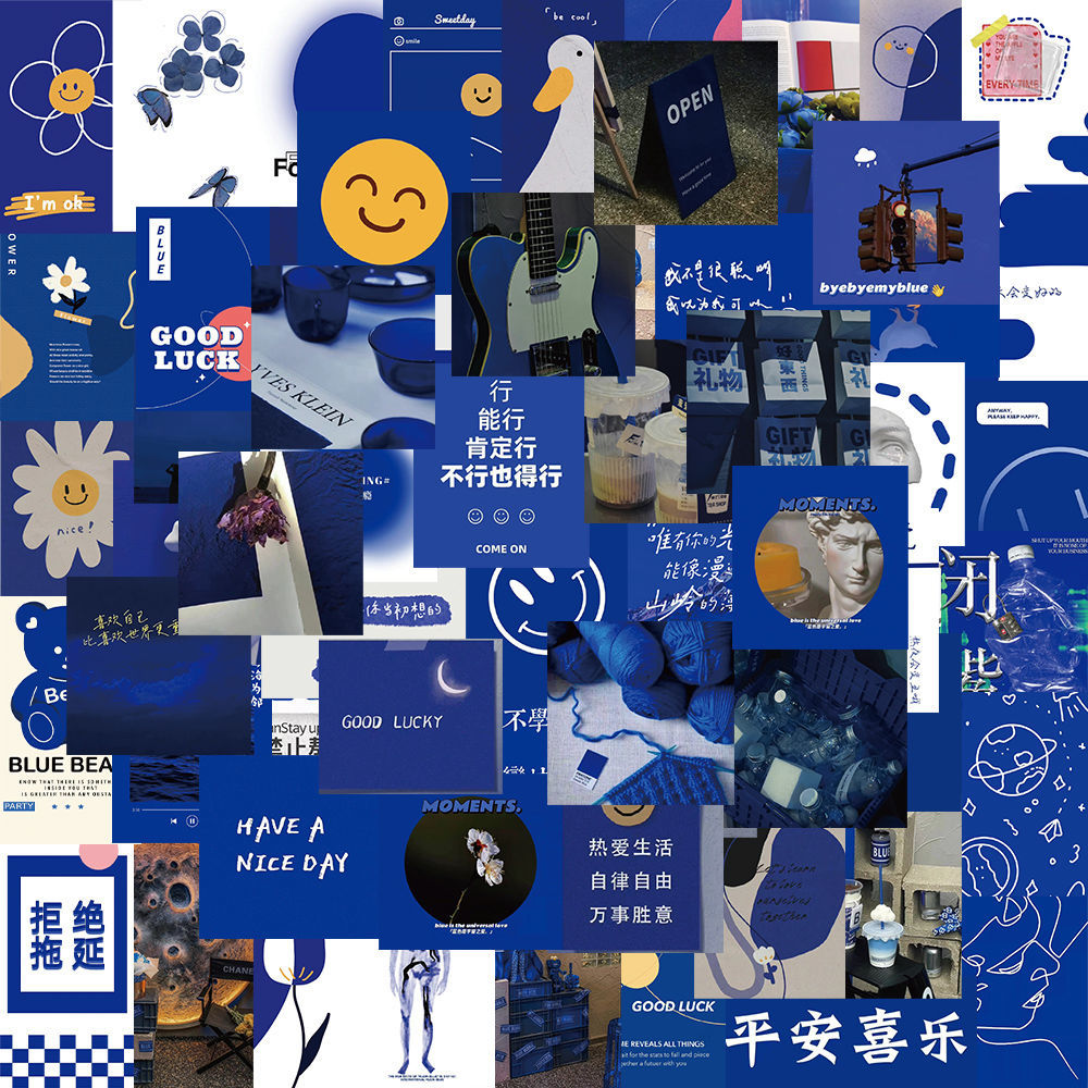 日美新 克莱因蓝手帐贴纸ins高颜值小图案可爱 小型韩系防水 60张克莱