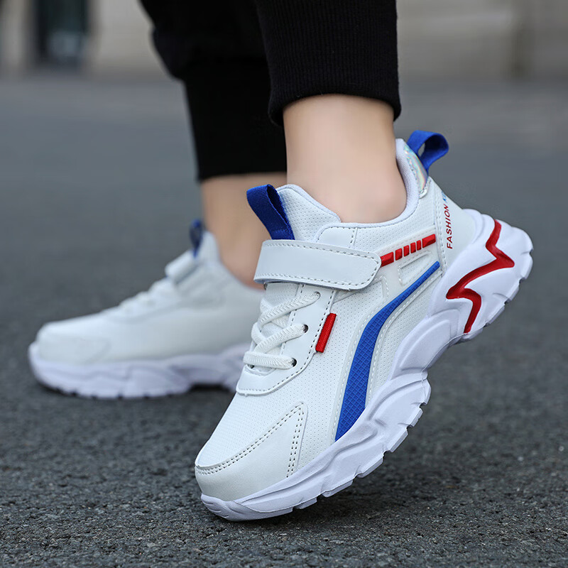 贝天熊(BeiTianXiong)儿童运动鞋秋冬童鞋中大童革面棉鞋保暖跑步鞋轻便男女童鞋 BRH-P308白蓝红【革面】 40 内长25.4/脚24.4