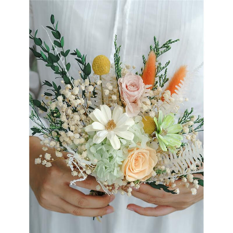 满天星干花花束家居装饰摆件ins网红玫瑰桌面花束 香槟玫瑰花束[无瓶]