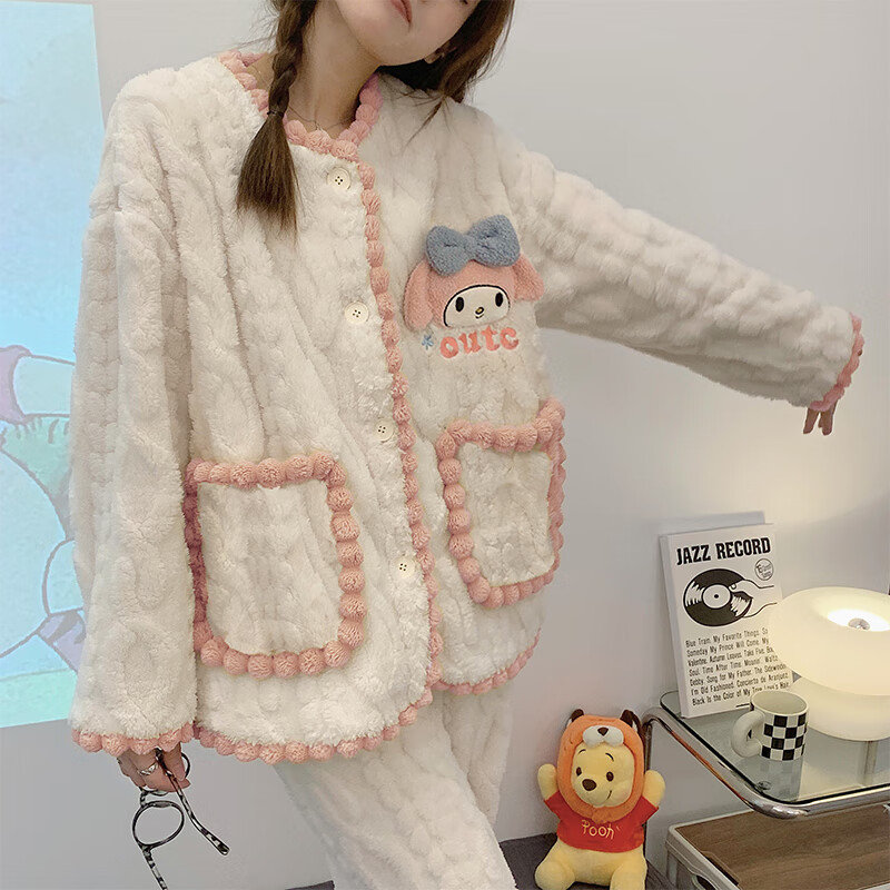 绒睡衣女士秋冬季加厚加绒保暖法兰绒网红风可爱少女款家居服 88849女