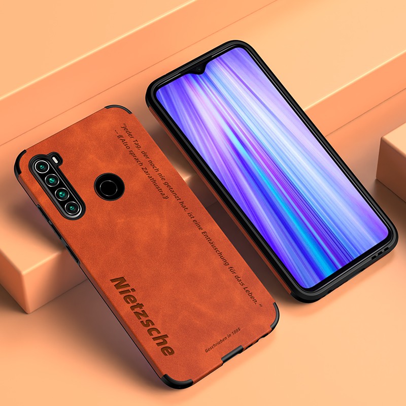 zobig【配钢化膜】红米note8手机壳防摔 防滑防指纹保护壳 复古皮纹