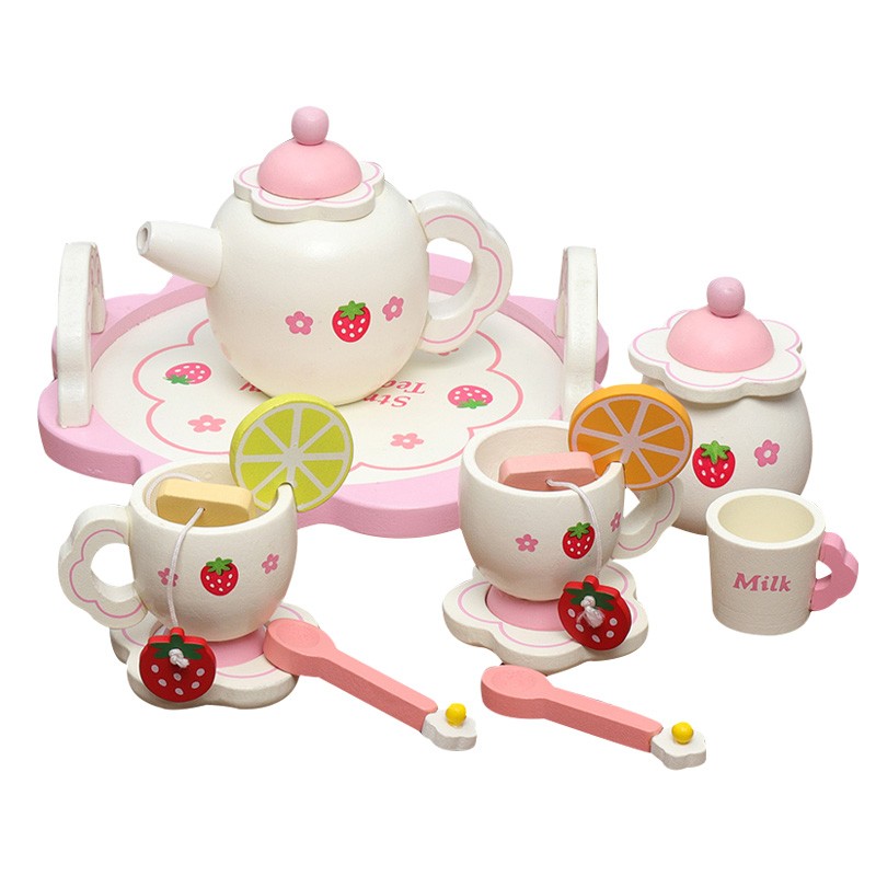 仿真茶具茶壶生日礼物儿童过家家下午茶水果蛋糕木制玩具套装 茶 