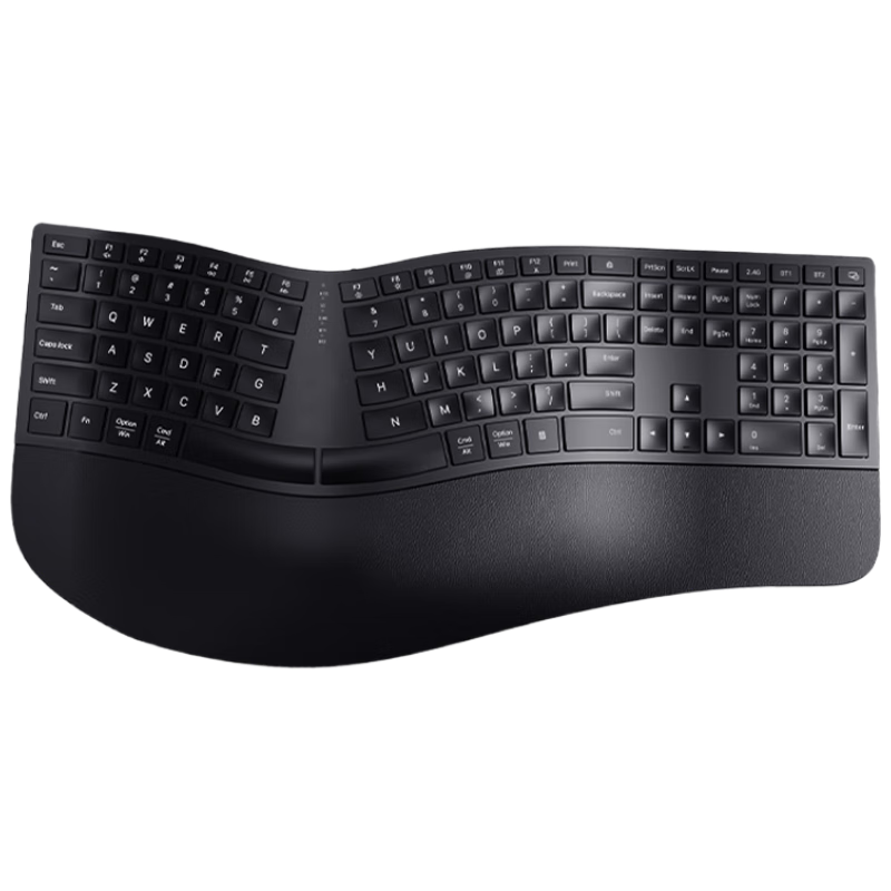 多彩(Delux)GM909人體工學(xué)鍵盤無線藍牙雙模鍵盤電腦辦公靜音剪刀腳鍵盤程序員鍵盤自帶軟墊腕托黑色