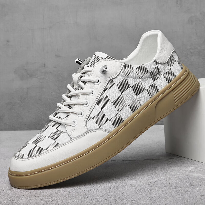 aiji品牌男鞋春夏季新款头层牛皮运动鞋子男轻奢潮高档板鞋男士休闲鞋