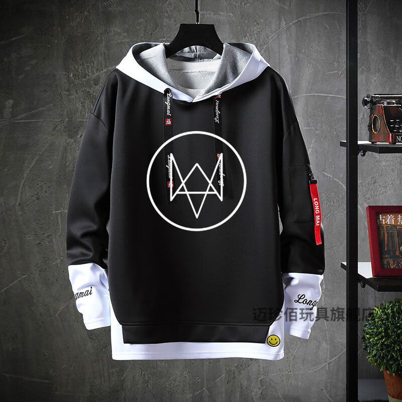 贝木惠(beimuhui)迈珍佰看门狗2周边假两件连帽加绒 游戏周边秋冬青年