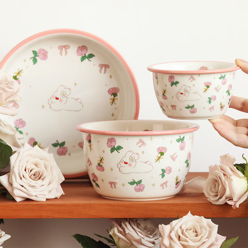 蓝莲花 陶瓷儿童碗餐具碗单个小学生可爱少女心饭碗面碗甜品碗可爱碗 3.3寸味碟