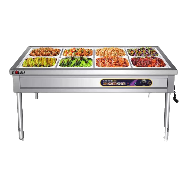 猎钢狼快餐保温台商用不锈钢保温汤池电热食堂打菜热菜售饭台快餐保温车 4格6盆（特厚款）带盆带盖