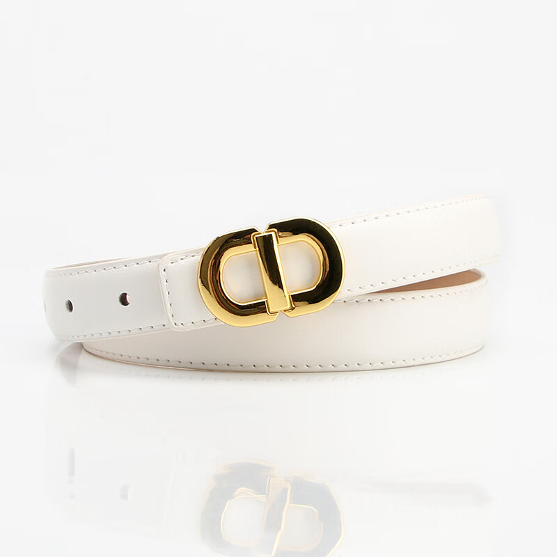 女合金扣腰带百搭简约时尚潮流搭配连1衣裙西装裤衣服女士皮带 白色