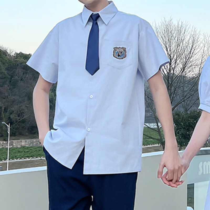 套装初生开学季大合照礼服英伦学院风套装校服演出 浅蓝色衬衫 领带 s