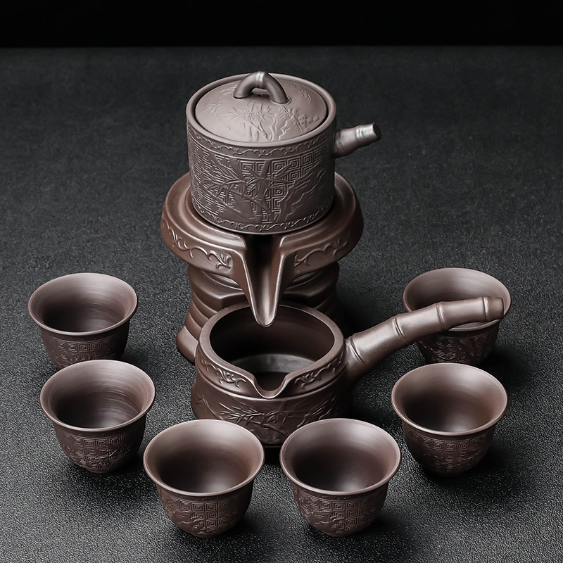 瓷牌茗茶具（cipaiming teaset）瓷牌茗 紫砂自動(dòng)茶具套裝旋轉出水懶人功夫茶具家用辦公泡茶器悟 紫砂文竹自動(dòng)茶具
