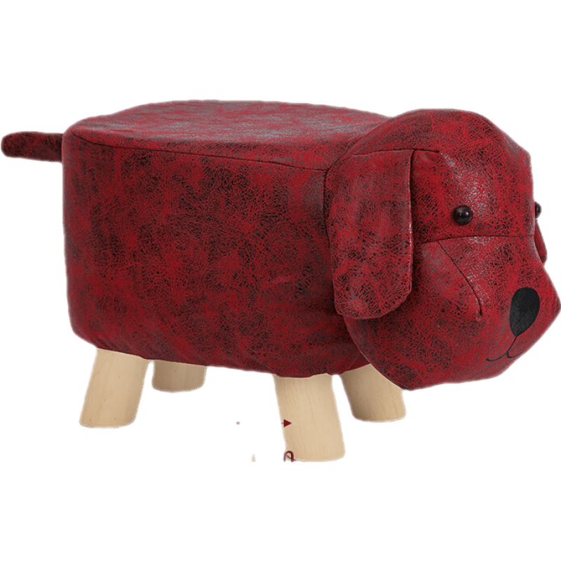 实木换鞋凳家用门口矮凳软包大象卡通布艺小凳子创意动物沙发 红色 - 小狗