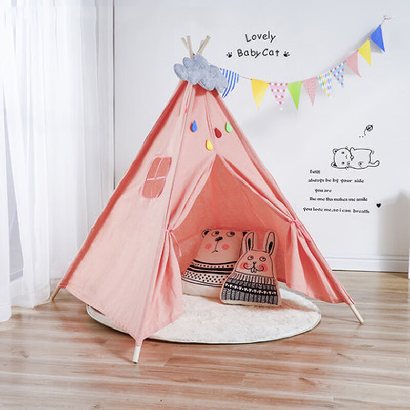 三极户外（Tri-polar）野餐用品网红户外三角小帐篷ins风儿童室内游戏屋TP2362 粉色1.6米款+小彩旗不含垫子