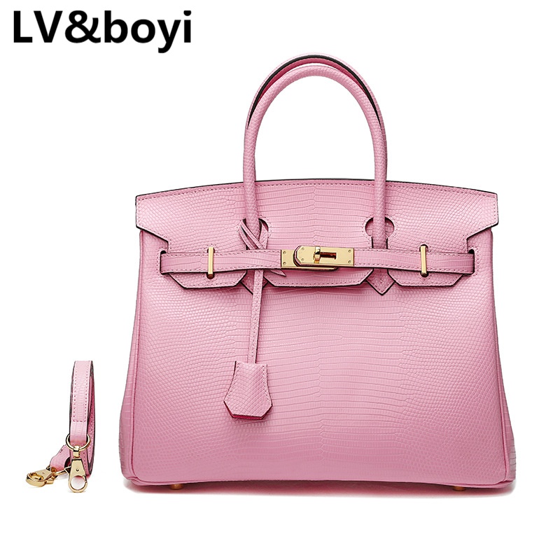 包包大容量蜥蜴纹铂金包2023女士手提包时尚牛皮女式单肩包 25#粉色