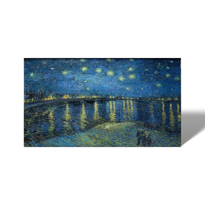 山头林村浮雕立体装饰画 世界名画客厅装饰画梵高罗纳河上的星夜油画