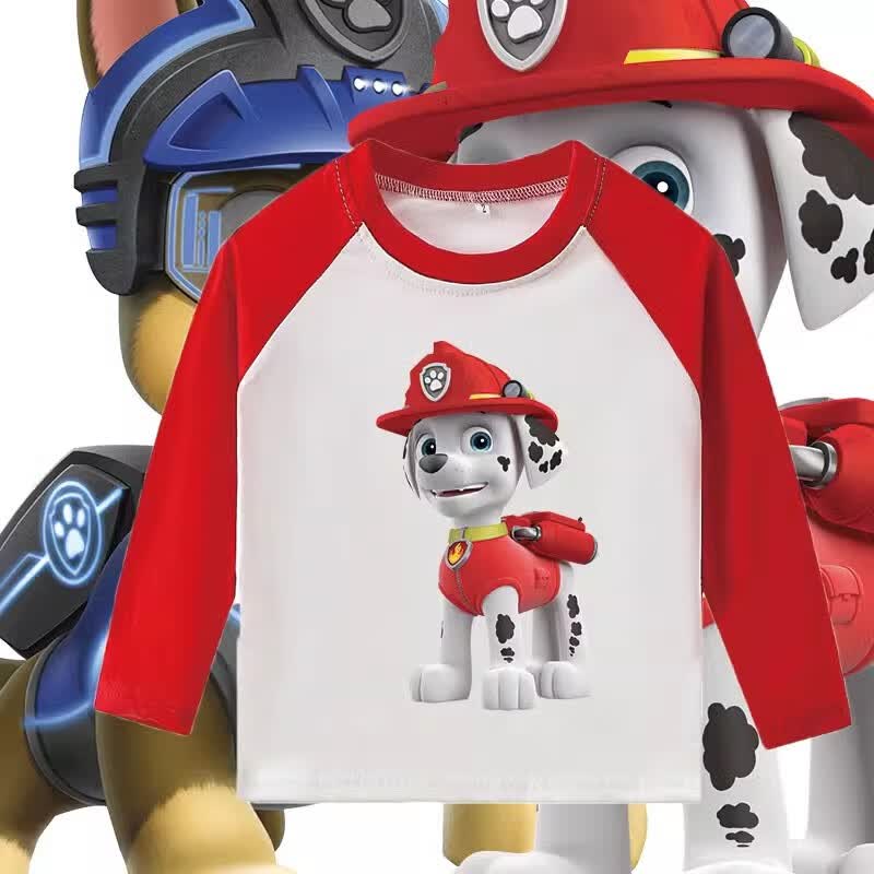 汪汪队春装衣服儿童旺旺队毛毛童装男女童棉拼接 红色 100cm