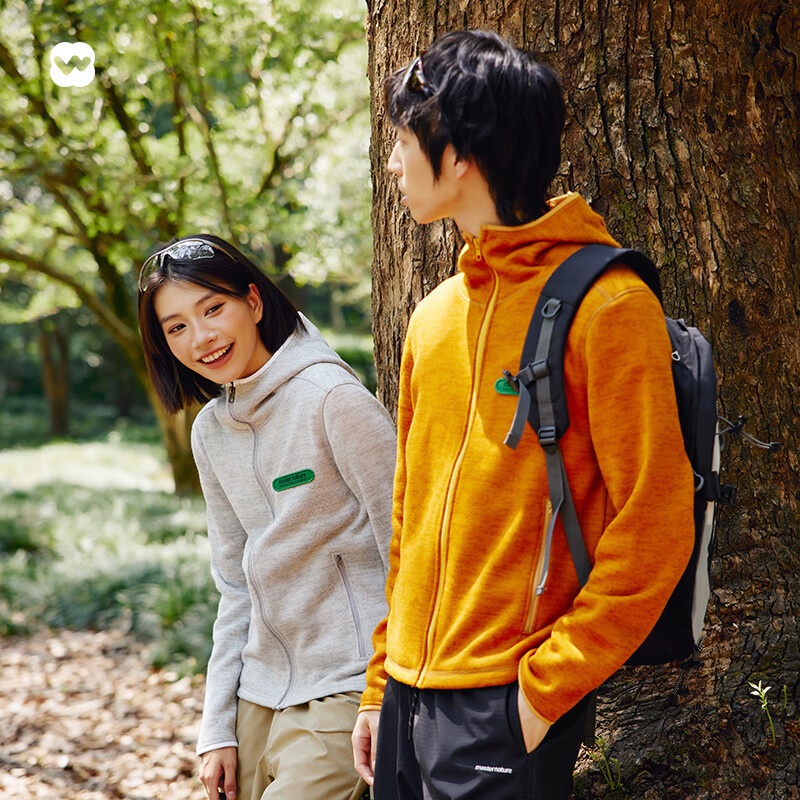 完型wearx暖壳纳米绒外套户外秋冬男女款长袖连帽保暖卫衣情侣外套 橘黄 2XL