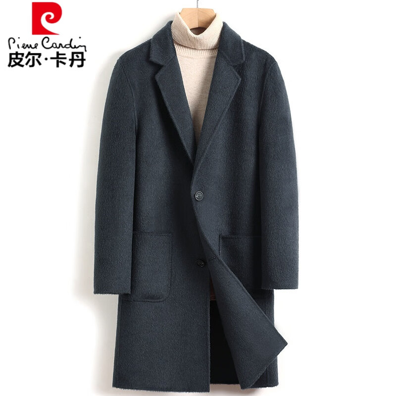 皮尔卡丹品牌男装 双面羊绒大衣男中长款阿尔巴卡羊驼绒冬季加厚羽绒