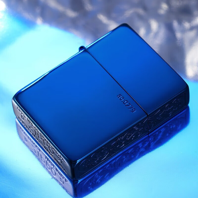 zippo打火机镀蓝钛侧雕唐草煤油防风商务礼物男士限量款 蓝色侧雕唐草