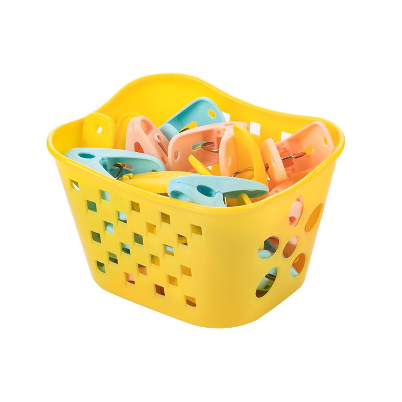 茶花夹子裤夹塑料晾衣夹 洗衣晒夹晒被子夹子衣架衣服夹子 颜色随机 【24夹】配收纳篮1个