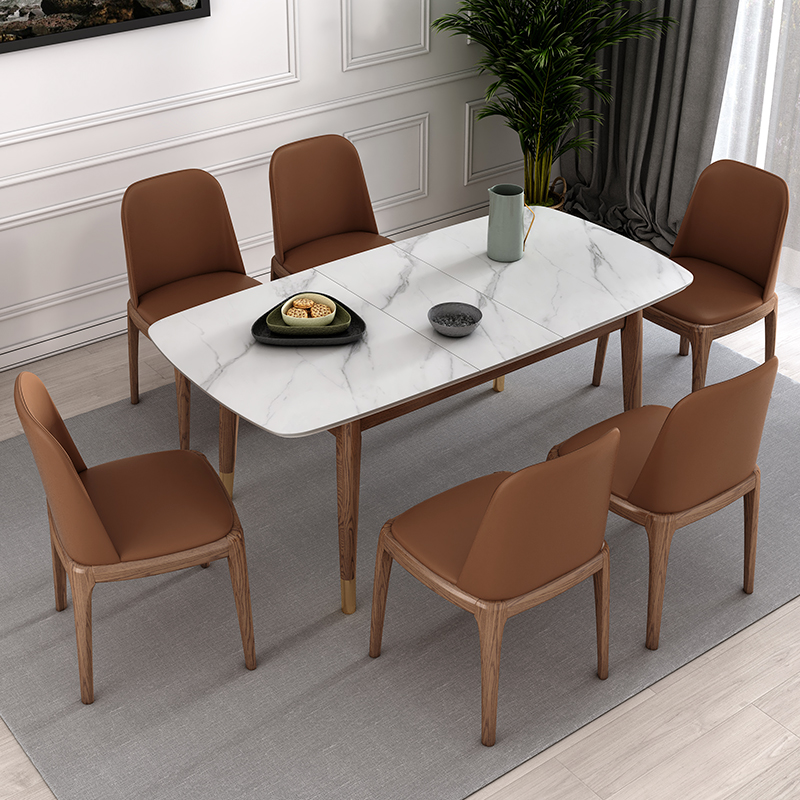 悠梵 岩板伸缩餐桌简约现代小户型长方形可折叠饭桌北欧实木餐桌椅