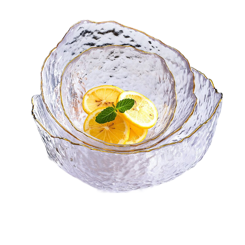 查询法兰晶北欧沙拉碗玻璃碗玻璃盘子水果盘玻璃果盘创意沙拉盘糖果盘玻璃盘玻璃水果盘透明描金3件套+6只水果叉历史价格