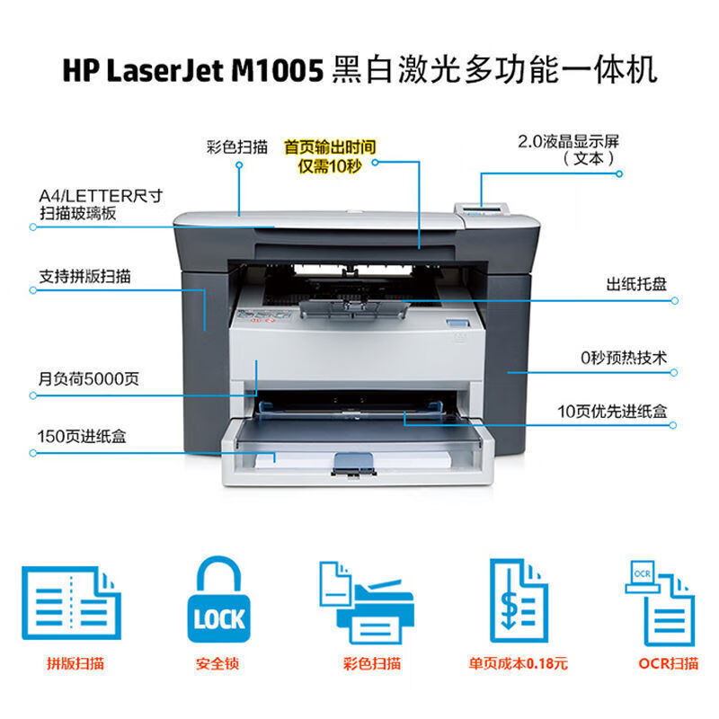 全新HP惠普M1005MFP激光多功能一体打印机复印扫描黑白家用办公A4新品 全新HP M1005 .多功能一体机 带一个原装硒 默认1