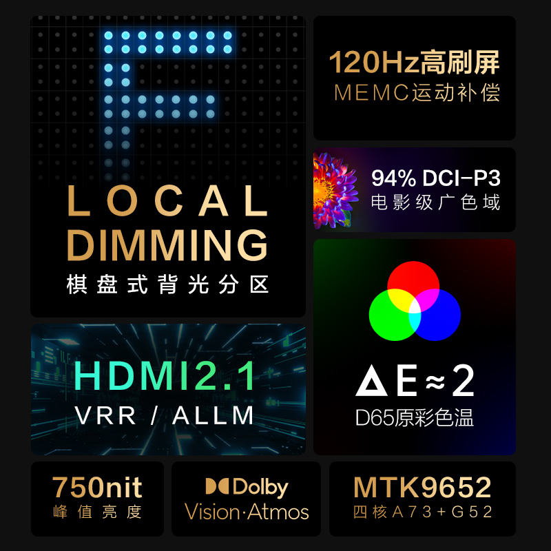 FFALCON雷鸟65S545C 65英寸高色域 HDMI2.1 远场语音 MEMC运动补偿 120Hz4K高色域全面屏游戏智能平板电视机