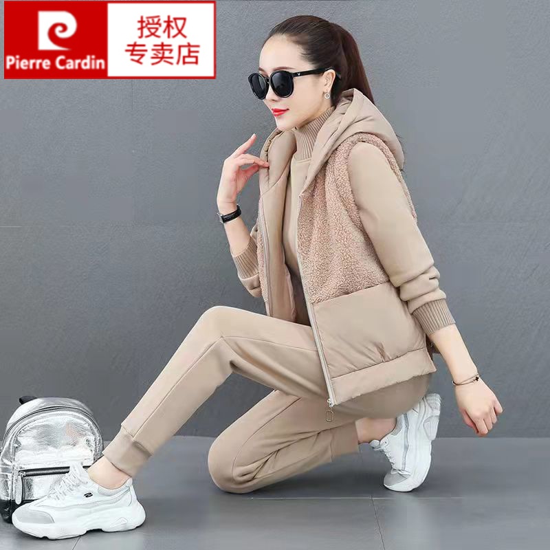 加绒运动套装女秋冬季2021新款羊羔绒时尚卫衣三件套休闲服装气质女装