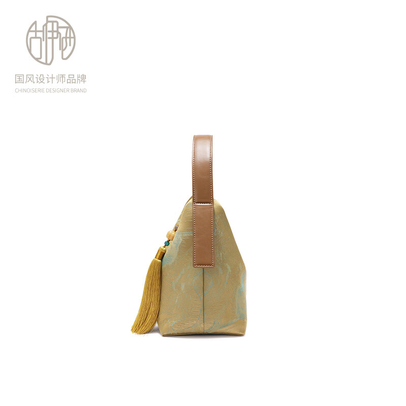 古伊西新中式复古女包流苏手提包气质单肩包老人包轻便布包旗袍包妈妈包 桂皮浅棕-送礼品袋+代写贺卡