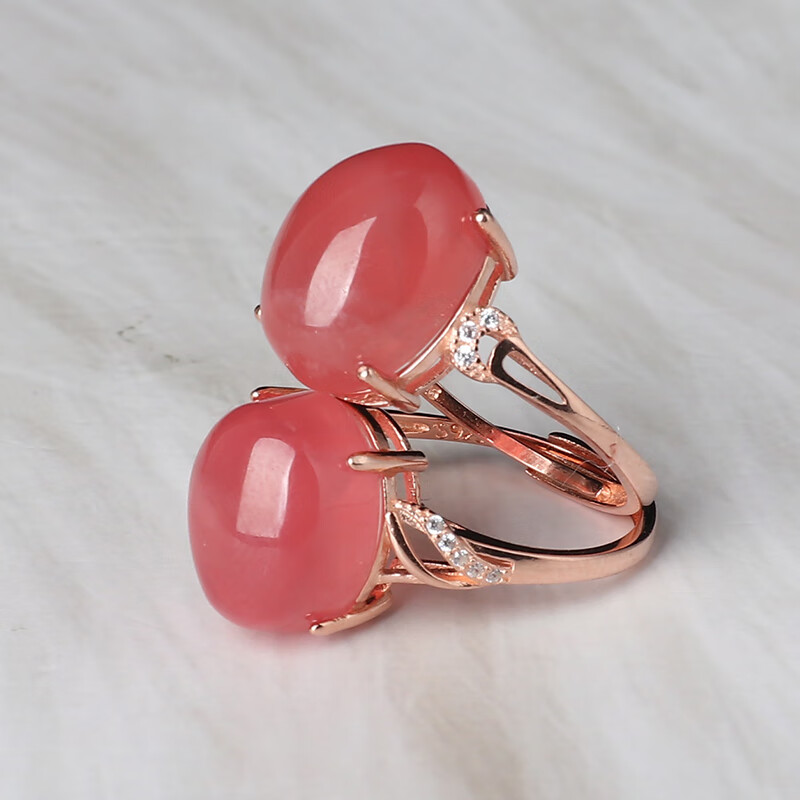 思赞(sizan)水晶 阿根廷冰种樱桃红红纹石戒指 s925银玫瑰金圈口可