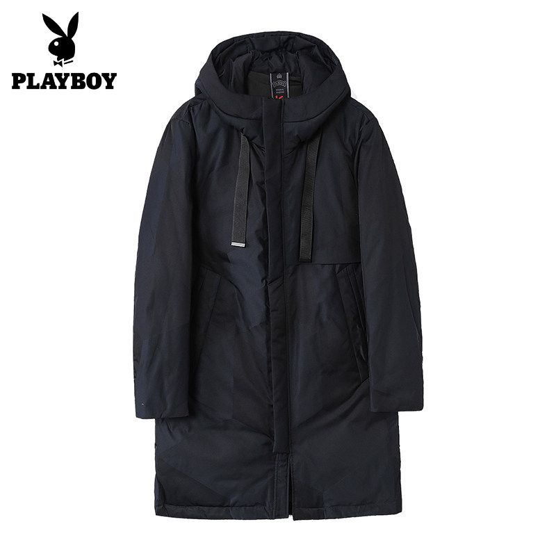 65花花公子(playboy)长款羽绒服潮男装2021冬季新款加厚连帽父亲