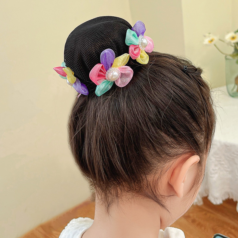 儿童黑色发网舞蹈盘发饰女童小孩盘头发的丸子头盘发神器头花女夏
