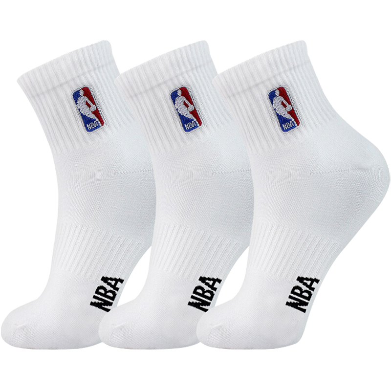 NBA袜子男士秋冬休闲运动袜吸汗无骨棉袜抗菌消臭训练跑步篮球袜3双