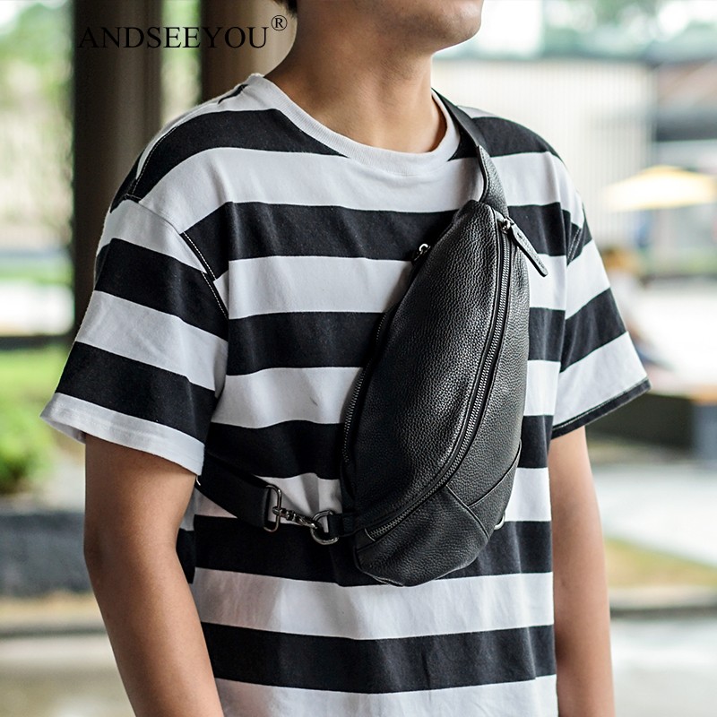 男士斜挎包 牛皮胸包男士真皮休闲斜挎包单肩包软皮迷你青年挎包背包