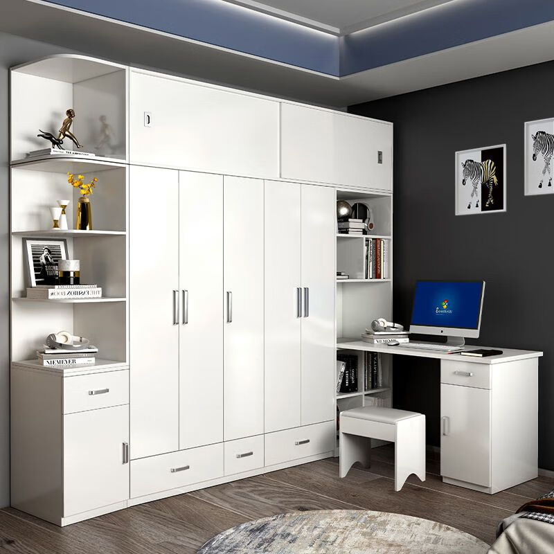 芊溪月多功能衣柜带伸缩转角l电脑桌一体小户型卧室衣橱书桌连体柜