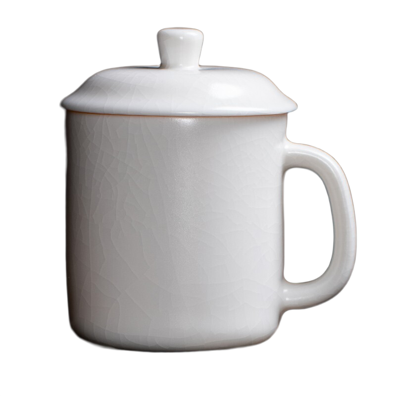 汝道白玉汝窯辦公杯茶杯水杯帶手柄個人杯可養(yǎng)開片陶瓷帶蓋綠茶泡茶杯 白汝-君子辦公杯400ml