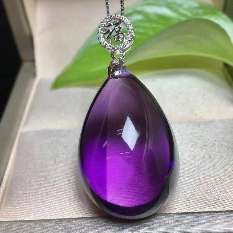 顶盈 收藏级乌拉圭紫水晶水滴吊坠 女士项链 深紫色925银锁骨链 26*17