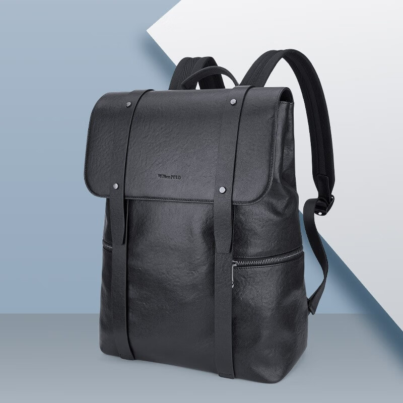 polo英皇保罗双肩包植鞣牛皮男士背包时尚潮流简约14吋电脑包通勤书包